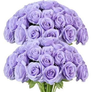 AnYa 24/48Pcs Artificial Roses Long Stem Silk Flowers Bouquet Realistic Fake Roses for Wedding Bridal Shower Party Table Centerpieces Home Decor DIY Floral Arrangements Valentine's Day Gift High Quality Faux Roses