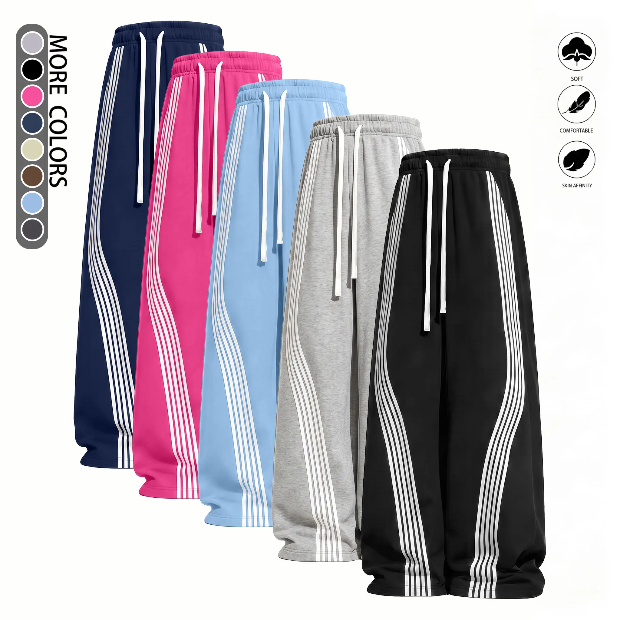 Men’s wide-leg sweatpants—casual, stylish printed soft wide-leg joggers; men’s wear, loose fit, unisex, ultra-soft and breathable, drawstring waist design, suitable for running and fitness training.