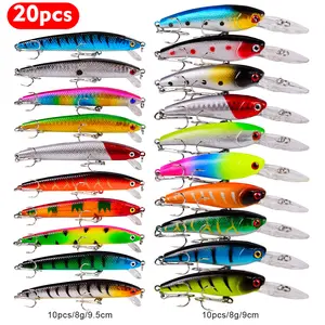 PROBEROS 20 Color Minnow Bait Set, Mixed Colors, 2 Sizes, 2 Weights, Power Hook, Perfect Swimming Position, Easy to Make Artificial Bait, Different Water Conditions, Topwater Lure Spoon Lures，big fishing lure ，bass fishing lures，simulation fishing lure ti