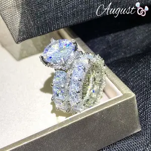 Women's 2PC stackable ring set cubic zirconia proposal wedding anniversary Valentine's Day jewelry party wear perfect gift for wife