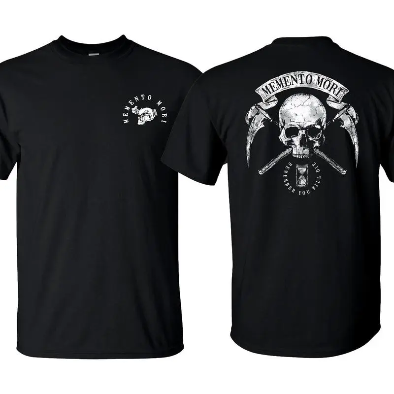 Unisex Memento Mori Graphic Short-Sleeve Tee &Soft Classic Round Neck Ribbed Tops, Casual Army Military Tactical Wear graphic tees