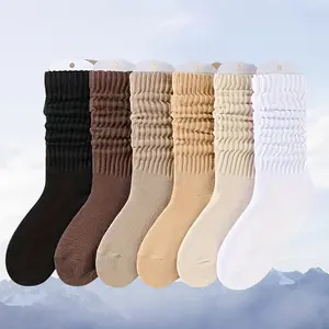 6 Pairs Women Slouch Socks Cotton Scrunch Socks Thigh High Boot Socks Knit Stacked Knee Long Socks