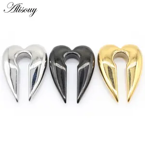Alisouy 1pc Stainless Steel Lock Key Heart Water Drop Heavy Ear Weight Expanders Gagues Stretchers Piercing Earring Body Jewelry