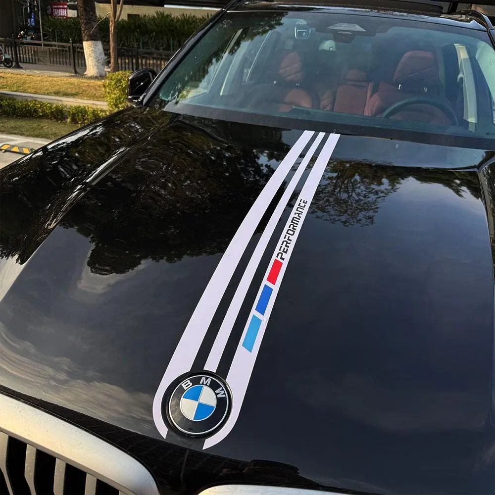 Hugexpen Exclusive BMW Hood Decal for Engine Covers, Sport Style Decorative Sticker, Black/White, Vinyl Film Vehicle Exterior Decoration Automotive Accessories