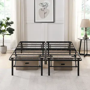 Basics Bed Frame with Storage, Foldable Metal Platform, Sturdy Steel, No Box Spring Needed, 14-inch High, Tool-Free Setup, Queen/King Size, Black