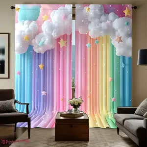 2pcs rainbow vertical pattern Sheer Printed Curtains, Home textile, made of polyester fiber material, Translucent privacy protection design, hand washable and machine washable, suitable for home decoration, Home Decorative Curtain