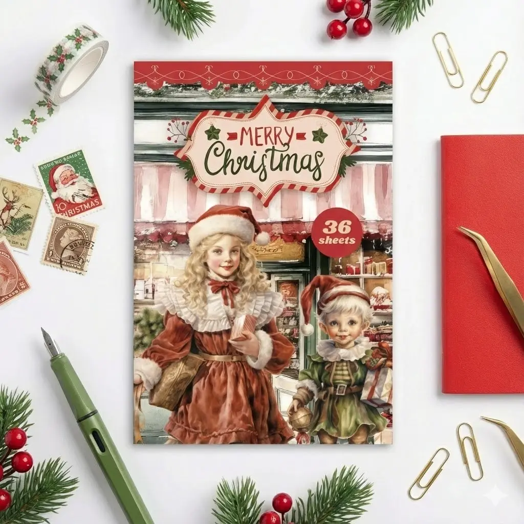 PRSTINCOL Christmas Decal Stickers Book - 31 Sheets, 215 PCS Cute Winter Die-Cut Craft Supplies, Permanent Adhesive Stickers for Festive Decoration, Scrapbooking (Santa-Included)