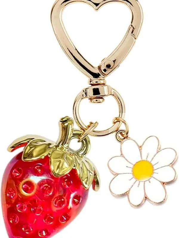Cute Strawberry Keychain - Bag Chains and Charms, Kawaii Heart Flower Daisy Accessories for Girls' Purses, Fashion Decor Gift