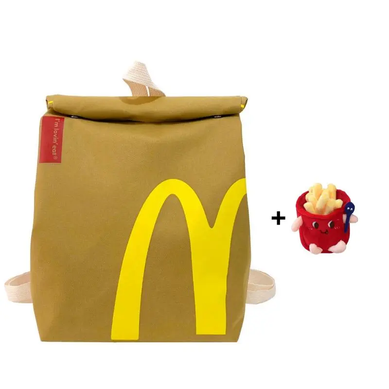 Cute Classic Retro Backpack Bag Funny Set Creative Imitate Paper Backpack Large Capacity Canvas Bag+Hanging piece
