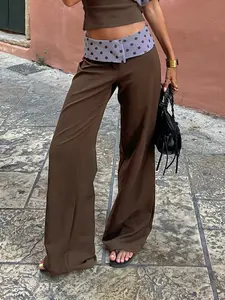 Polka Dot Patchwork Casual Commuter Pants, Casual Streetwear Pants, Fitted Straight Leg Woven Trousers, All Seasons Street Style, Versatile Daily Wear, Womenswear Bottom
