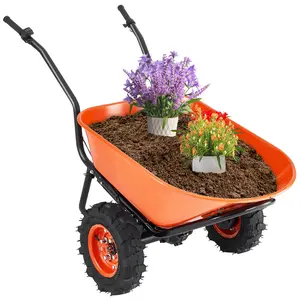 VEVOR Electric Wheelbarrow Cart, 500W Powered Utility Garden Wagon Dump Cart, 7 Cu. Ft. Load & 573 lbs Capacity with Metal Handle & 16" Track Wheels, Two Wheel Barrow Yard Cart & Wagons for Lawn Farm