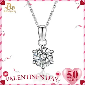 Round Six-Prong Pendant D Color VVS Synthetic Moissanite S925 Women Solitaire Necklace Chain Perfect for Any Occasion & Everyday Wear Engagement Anniversary Mother's Day Christmas Lover Gifts