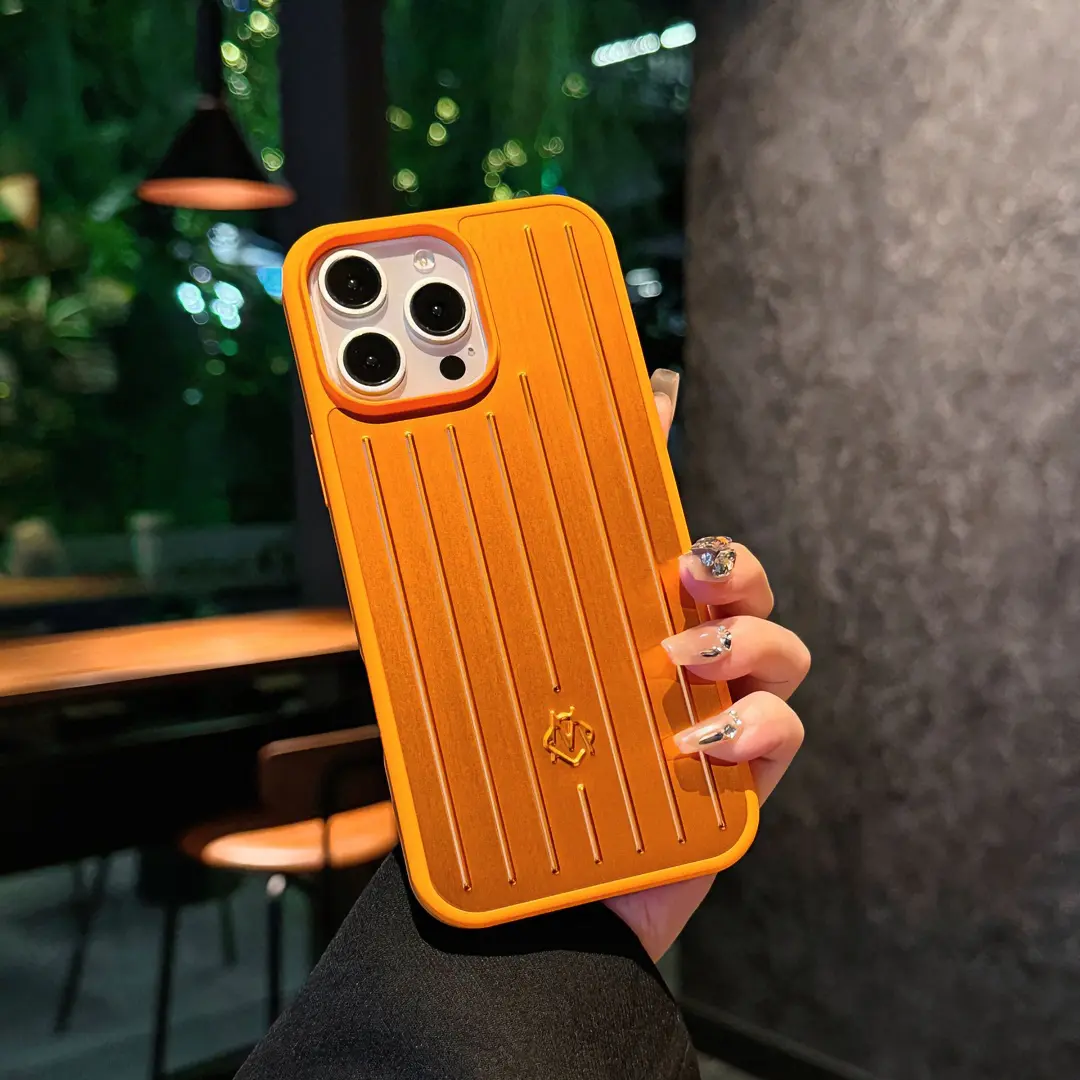Luggage-Style Smartphone Casing - Metallic Finish Handheld Cellphone Device Accessory for iPhone 17-ProMax, 17-Pro, 16/15/14/13 Series Pro, Anti-Drop, Anti-Fingerprint Protection, Aesthetic Design (Not Aluminum-Magnesium Alloy)