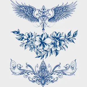 Waterproof Temporary Tattoo Stickers, Sticker Tattoos, Sticker Henna, Floral Lotus Chain Design, Long-Lasting 7-14 Days, Perfect for Parties & Music Festivals