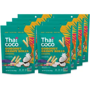 Thai Coco Original Crispy Coconut Rolls 8 Bag (3.5 oz) - Organic Tropical Snack, Vegan, Gluten-Free, Dairy-Free, Non-GMO, Light Fluffy Healthy Snack