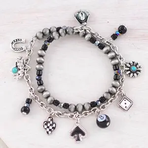 Western Charm Beaded Bracelet Stretch with Beads, Charms, and Decorative Elements