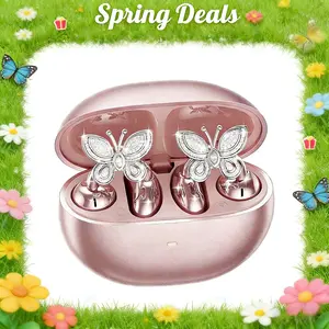 [Spring Deals] Tukio 2026 Jewelry-Inspired Clip-On Earbuds with Butterfly Earrings Comfortable Fit 50H Playtime Bluetooth 5.4 Wireless Headphones for Women Sports Workouts