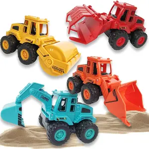 4PCS Friction Powered Construction Truck Toys, Mini Construction Vehicles Including Sand Truck, Bulldozer Excavator Roller, Perfect Gift for Kids Boys Girls