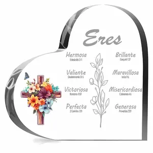 Spanish Christian Gift for Her, Christian Theme, Heart Acrylic Plaque Sign, Bible Verse Desk Decor, Room Decoration, Home Living Office, Birthday Mother's Day Gifts