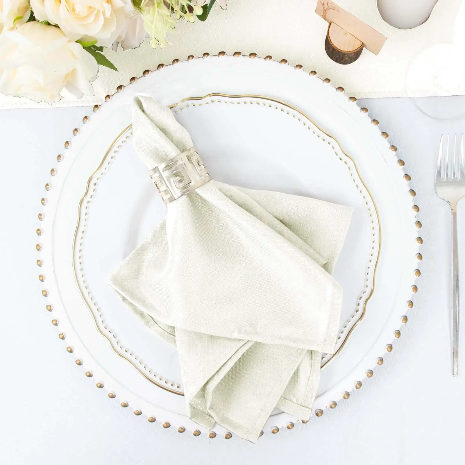 Ivory Polyester Dinner Napkins (5 Pack, 17"x17") - Durable, Wrinkle Resistant Tableware for Parties, White Party Napkins, White Dinner Napkins