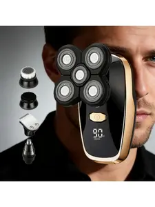 New 5-Head Electric Shaver with Full-Body Water Wash, Automatic Cleaning Function for Residue Removal, Quick Stubble-Free Shaving and Body Care Cleanser