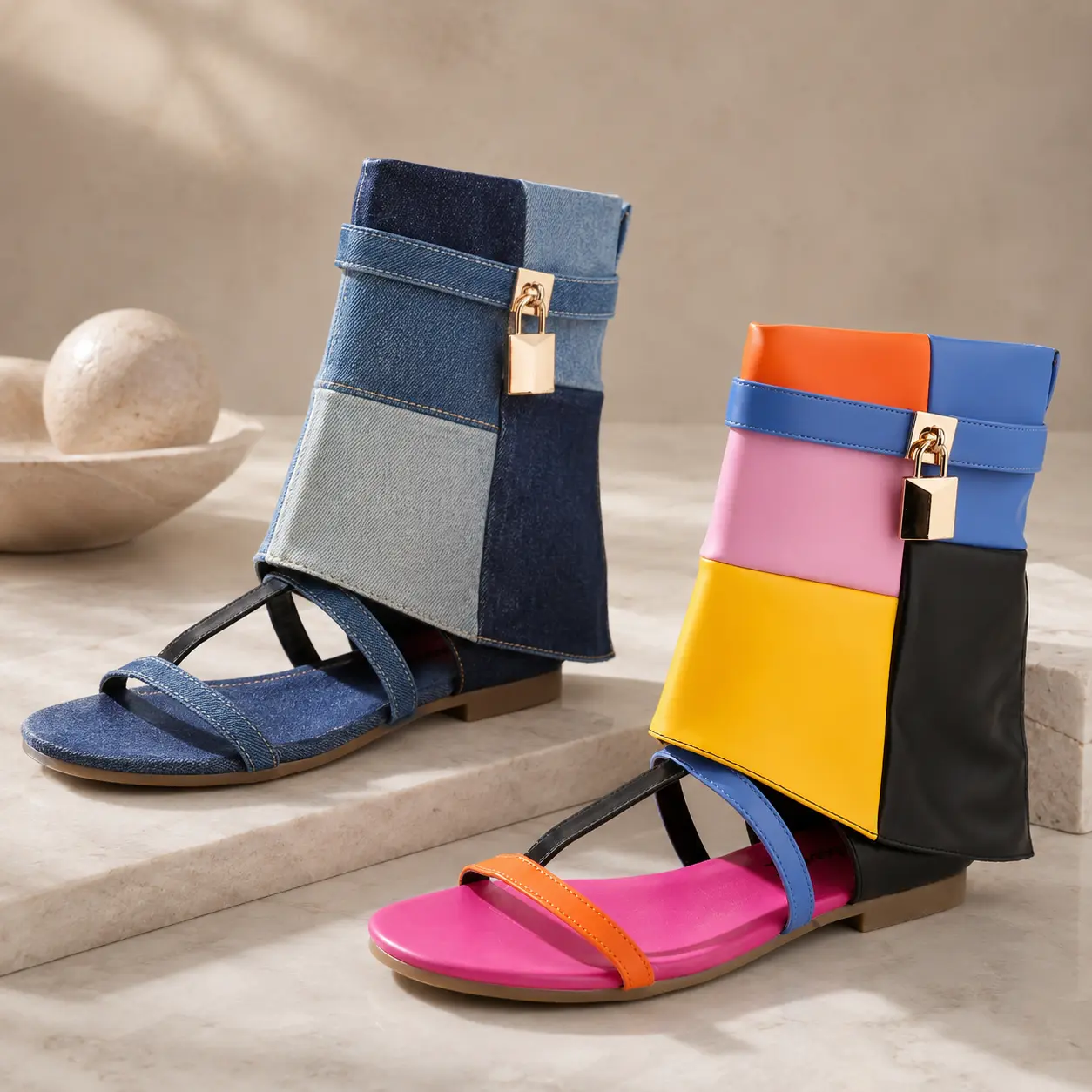 Belovely Flat Sandal | Vintage flat gladiator sandals for women sandals Casual summer patchwork sandals Footwear Girl Shoe Walking Shoes Colorful Comfort Dress Nail Bedroom