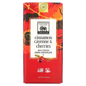 Endangered Species Chocolate Dark Chocolate Bar, Cinnamon Cayenne & Cherries, 60% Cocoa, 3 oz (85 g)