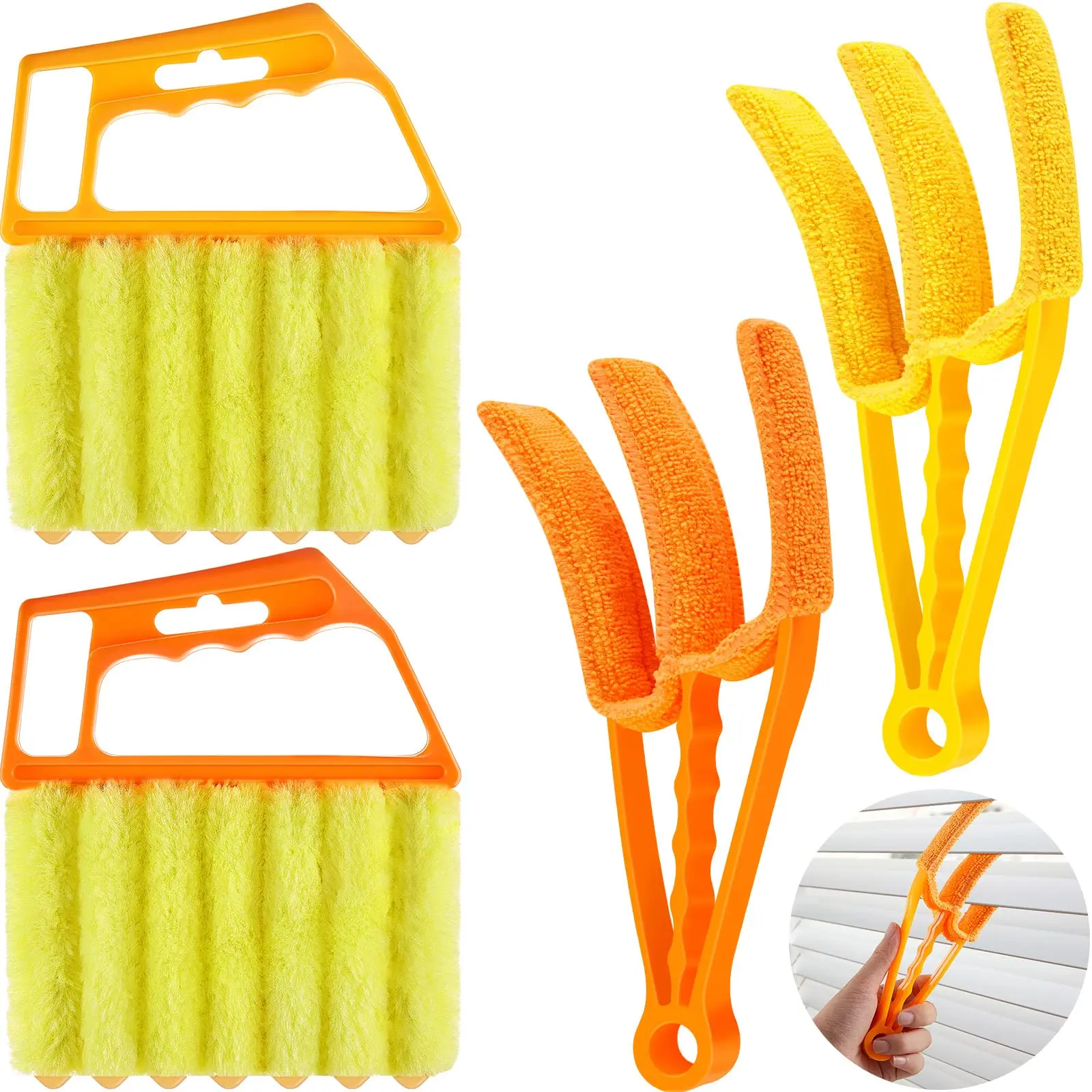 7-Finger Venetian Blind Cleaner Brush (4 Pack, 2 Sets of 2 Pieces), PP Handle Compact Grip, Easy to Control Daily Cleaning Tool for Slats, Shutters, Air Conditioner Vents