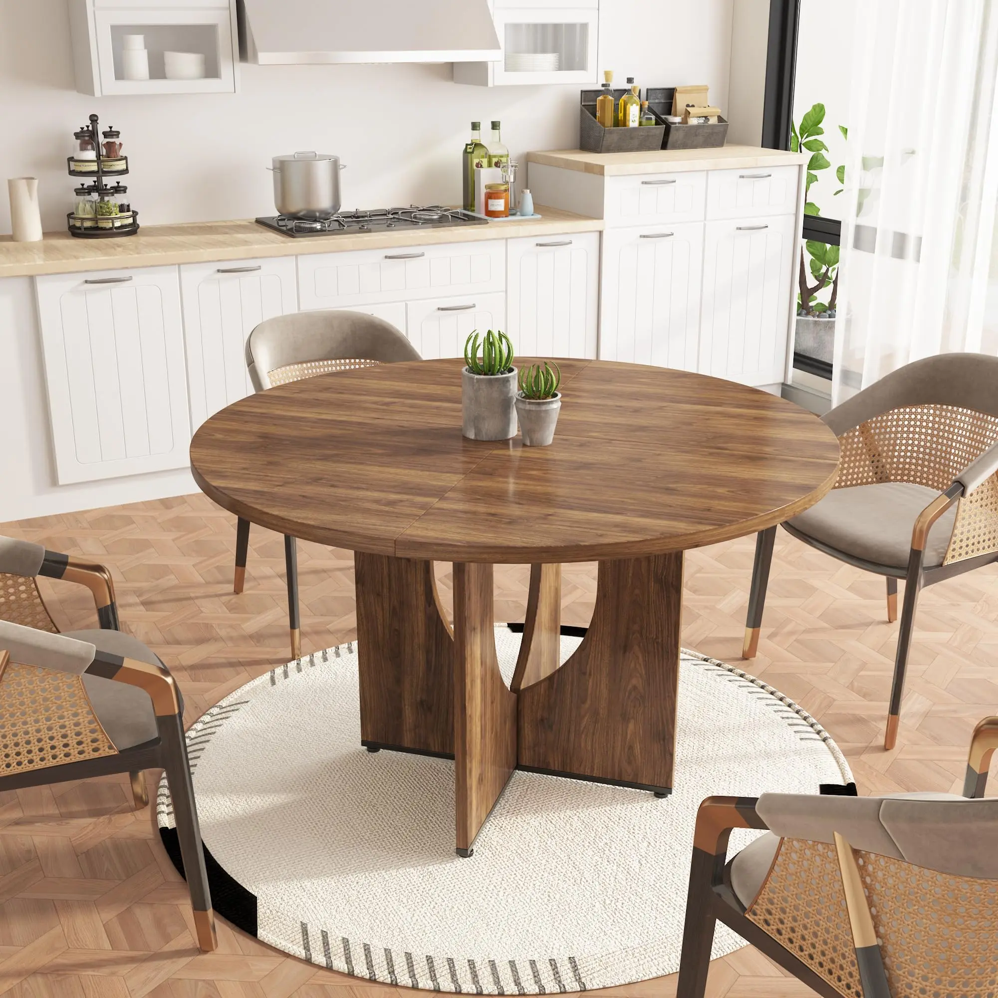 Modern Round Dining Table for 4-6 – 47 Inch, Contemporary Conference or Kitchen Table, Easy Assembly – Black