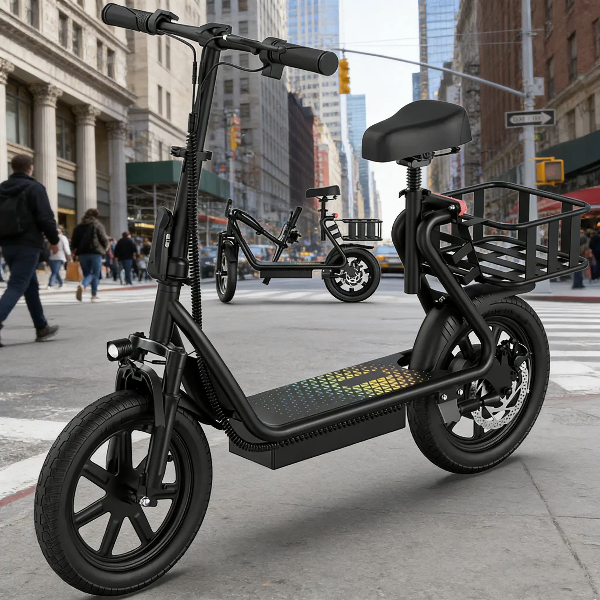 Electric Scooter for Adults with Seat,48V 10.4Ah Battery, Top Speed 22 mph, Driving Range 21-27 Miles, Pet-Friendly Design with Rear Basket.SummerWins,Father's Day Gife