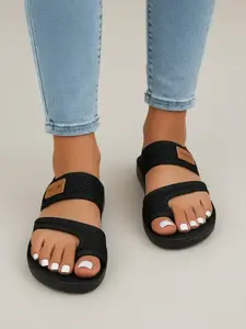 Casual Plain Color Slip on Flat Sandals for Women, Summer Breathable Comfortable Toe Thong Sandals for Women, Trendy All-match Sandals, Casual Beach Sandals, Lightweight Sandals