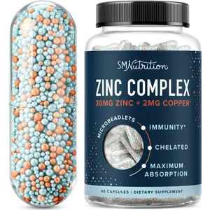 Zinc Supplement Microbeadlets for Immune & Acne Support | Highly Absorbable Zinc Bisglycinate & Orotate with 2mg Chelated Copper + Vitamin B6 | Vegan, Gluten-Free | 60 Capsules (2 Month Supply)