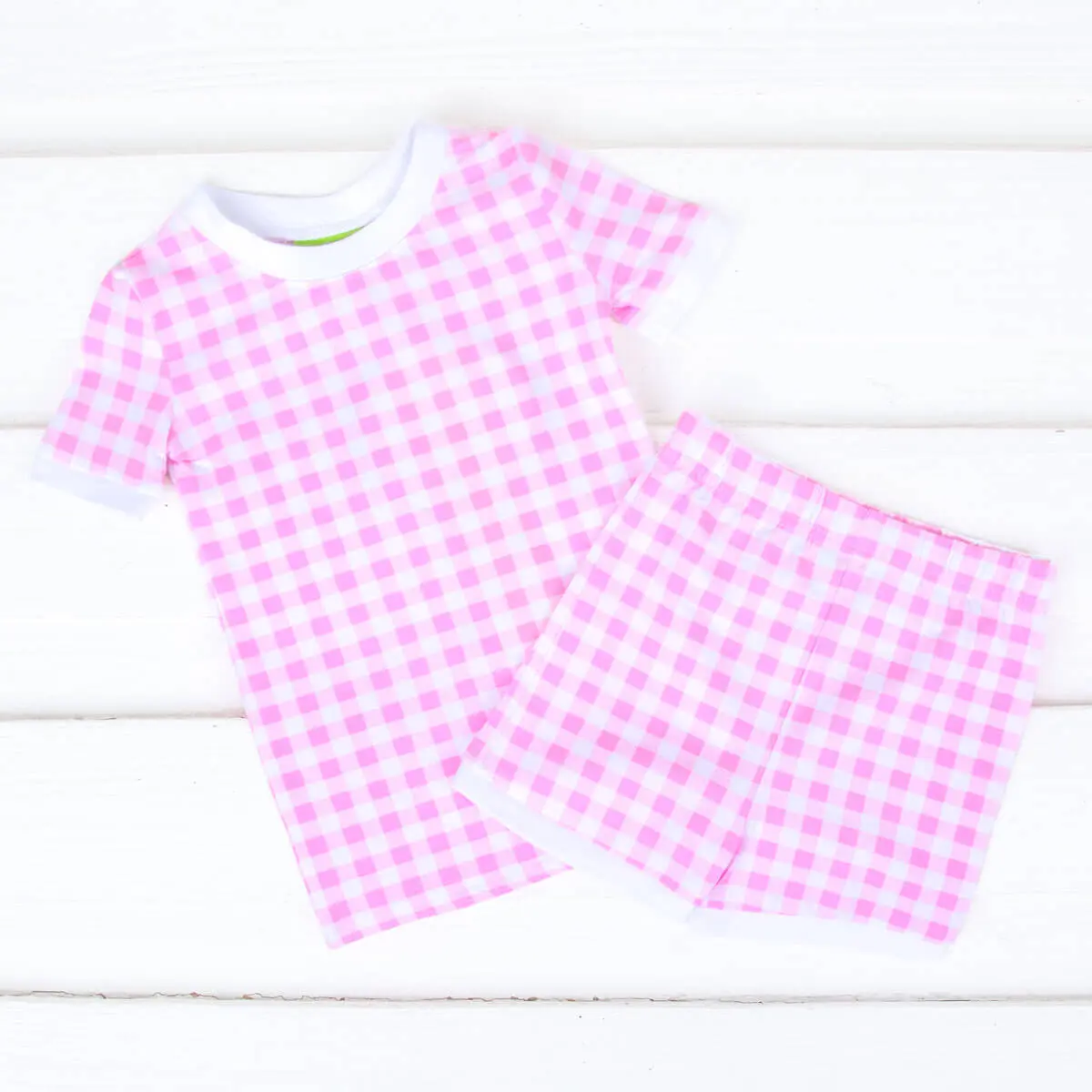 Pink Gingham Short Pajamas - Girls Sleepwear