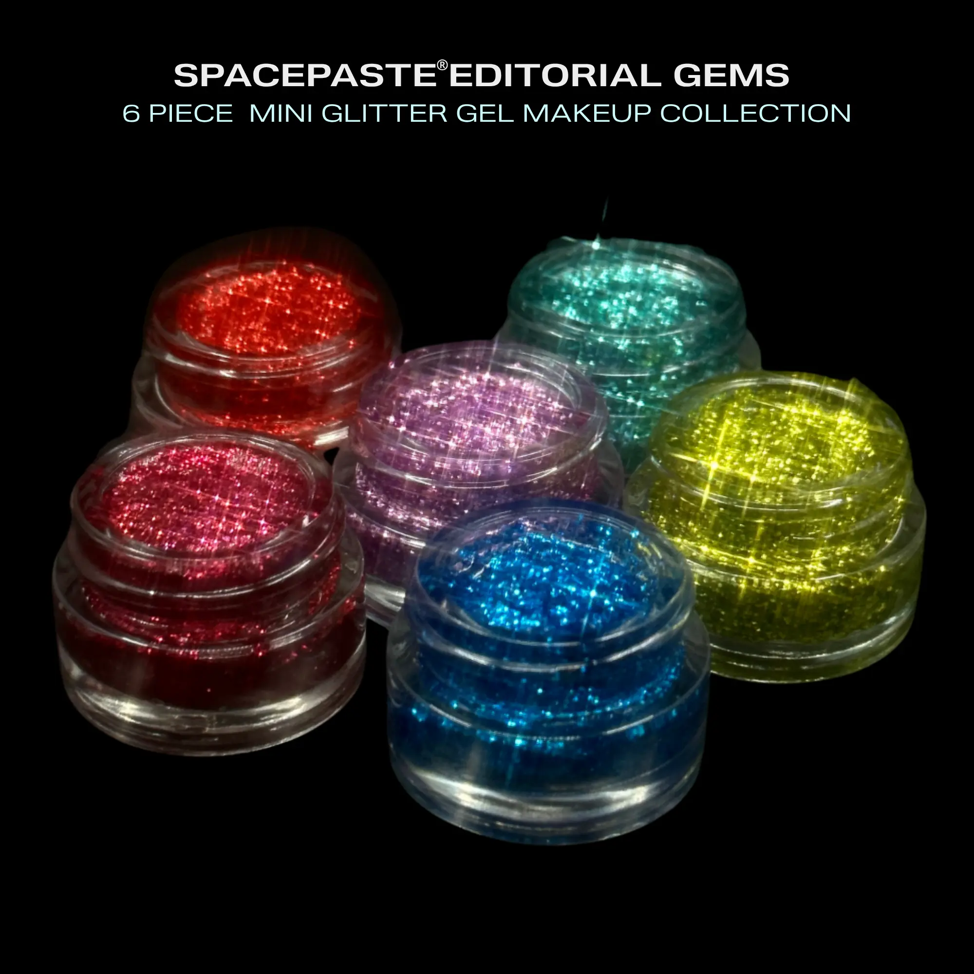 Lemonhead LA SPACEPASTE Editorial Gems | 6-Piece Mini Glitter Gel Collection | Bright, Bold, Jewel Tones for Eyes & Lips