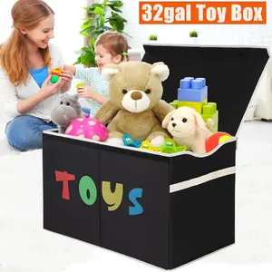 32gal Extra Large Toy Box Storage Basket with Lids, Collapsible Sturdy Toy Storage Organizer Boxes Bins Baskets for Kids, Boys, Girls, Nursery, Playroom, Closet Home Bedroom Office Nursery Storage Trunks