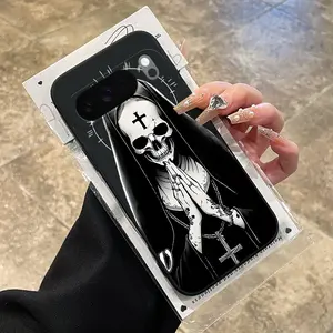 Rounded Edge Phone Case for Google Pixel 10 9 8 7 Pro A XL Skull Nun Pattern Anti-Scratch Shockproof Soft Liquid Silicone Protective Cover Smartphone Casing