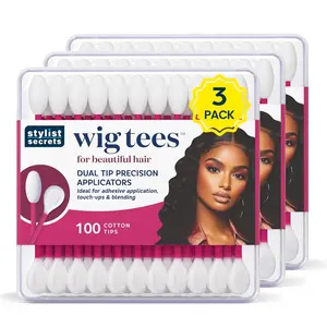 Classic Wig Tees - Dual Tip Precision Applicators - Rounded Swabs - for Adhesive Application, Touch-Ups & Blending - for Your Beauty Needs - 100 Cotton Tips - 3 Pack