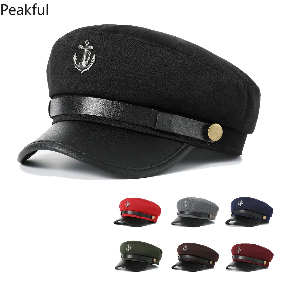 Retro Anchor Emblem Baker Boy Cap, Popular Nautical Newsboy Sailor Hat, Chic Military-Inspired Women's Headwear, multi-color options & durable construction, great for weekend outings, office casual wear, coastal vacations and all-season fashion