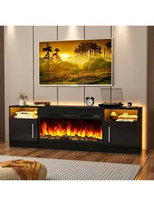 [2 Packages Shipping]70inch Fireplace TV Stand For TVs Up To 80", TV Stand With 36" Electric Fireplace,Entertainment Stand With Fireplace LED Light