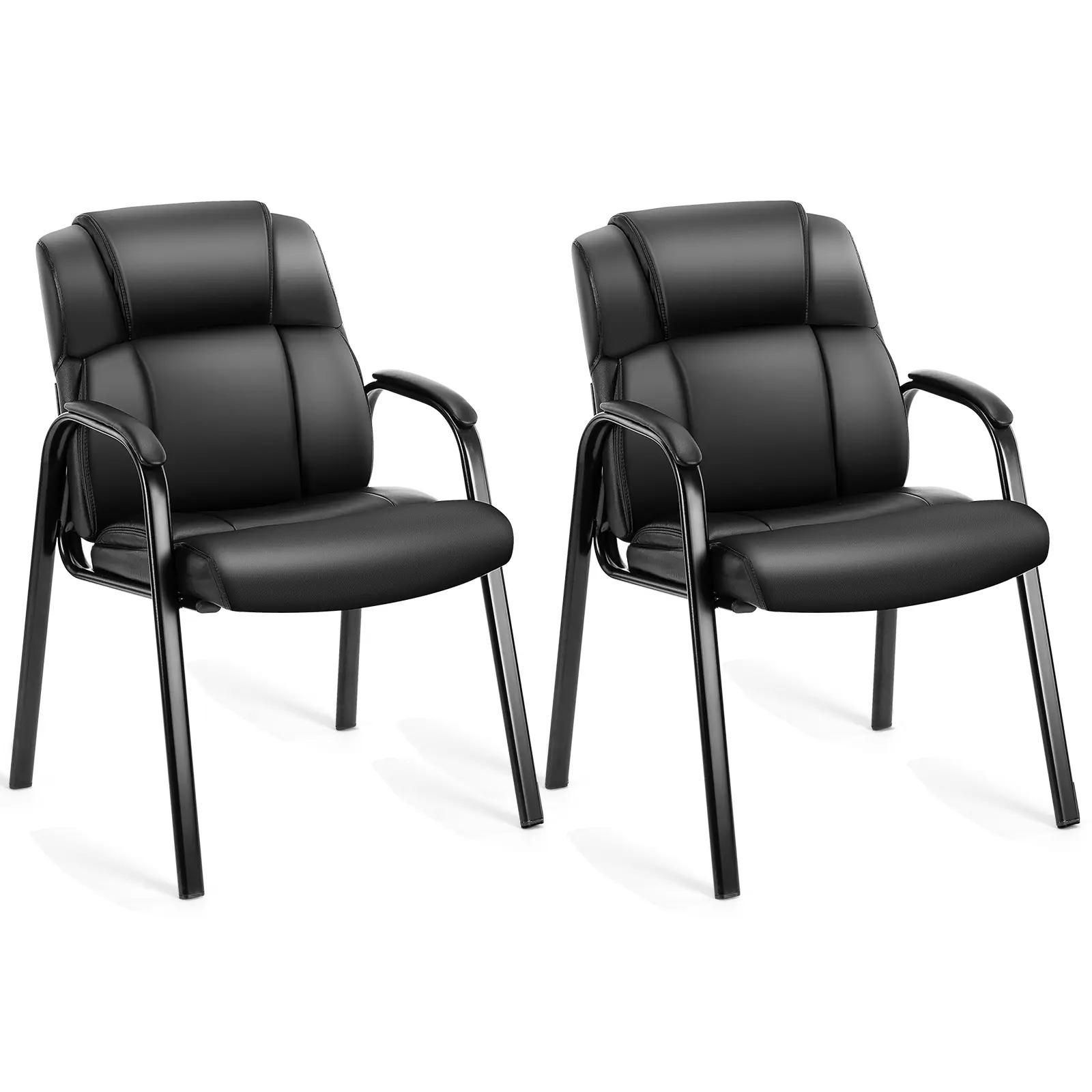 Modern PU Leather Upholstery Executive Office Chair - Conference Room Reception Chair with Padded Arms, No Wheels, Metal Seat Base