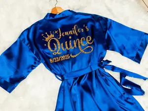 Personalized Quinceañera Silk Robe with Crown Desing Quince Gifts