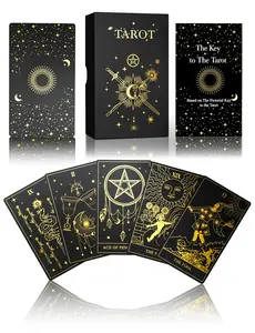 Gold Foil Tarot Cards with Guide Book Set & Gift Box for Beginner & Expert.