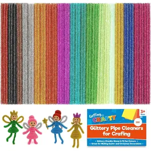 Glitter Pipe Cleaners for Crafts, 300 Pack 15 Assorted Colors, Glittery Chenille Stems, DIY Art Supplies Pipe Cleaners for Decorations, Creative Projects, Party Favors (6 mm x 12 Inch)