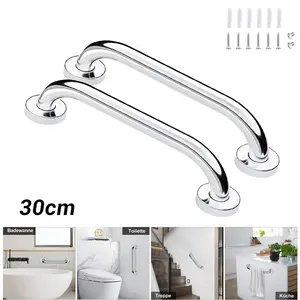2 Pcs 30cm Silver Stainless Steel Shower Grab Bar Bathroom Safety Handle for Elderly & Children Wall-Mounted