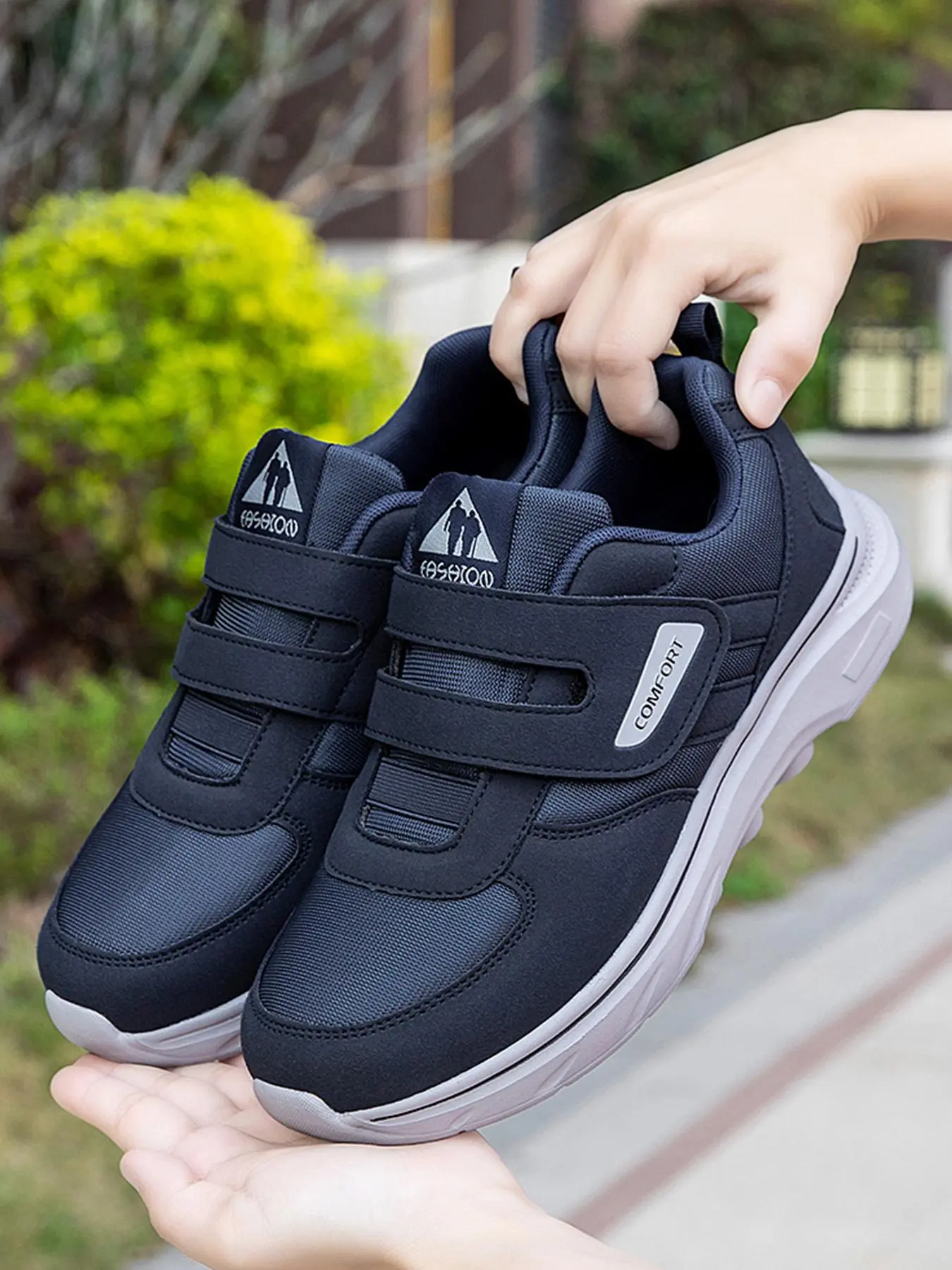 Men's Fashionable Contrast Mesh Design Velcro Sneakers, Athletic Shoes, Casual Comfortable Breathable Sports Running Shoes, Male All-match Round Toe Shoes for Daily Wear