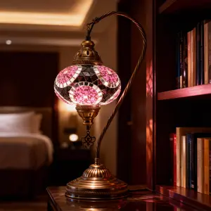 Mozaist Turkish Mosaic Swan Neck Table Lamp with Bulb Included Purple - Unique Design, Vibrant Purple Color, Eye-Catching Appearance, Perfect for Living Rooms & Bedrooms