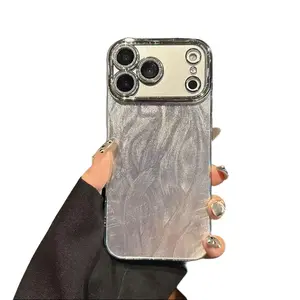 Luxury Feather Yarn iPhone Case for X to 17 Pro/ProMax/Plus Electroplated Camera Frame with Glitter Lens Film Transparent Buttons Shockproof Airbag Soft Comfort Grip Limited Time Deal