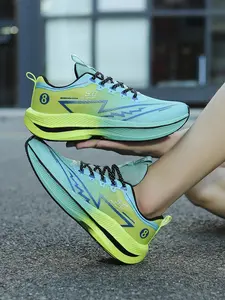 Parent-Child Yellow-Green Gradient Breathable Mesh Cushion Running Shoes, Jogging Shoes, Sport Style, Breathable Mesh Material + Gradient Color + Cushion Sole, Parent-Child, Gradient Eye-Catching, Ideal for Running Training & Parent-Child Outdoor