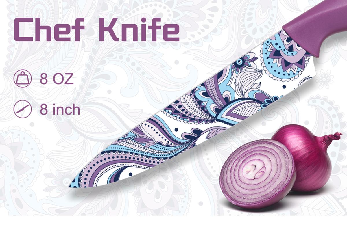 Astercook Paisley Knife Set Kitchen Block Rustproof Stainless Steel & Scratch-Resistant PP, Perfect Gift Idea Springtok Multicolor