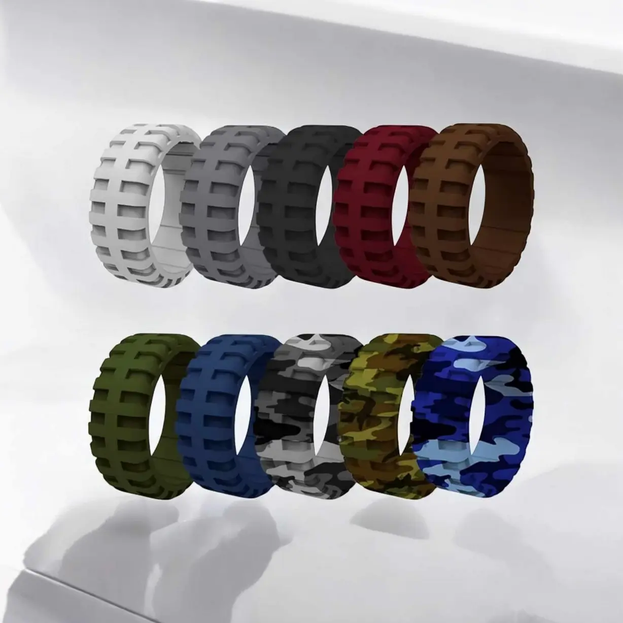 Mens 9MM Rugged Tire Design Sport Style Silicone Ring (Size 9-14)